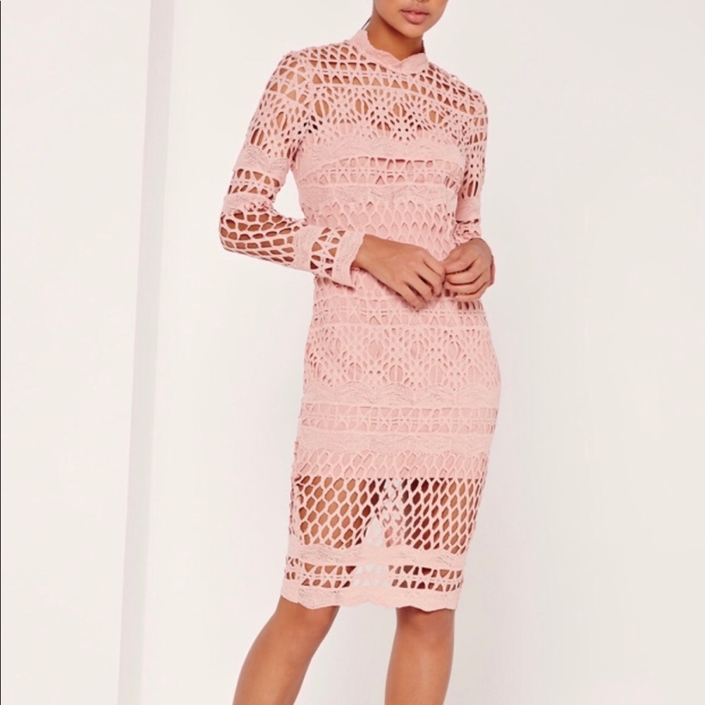 Missguided lace high necked midi dress